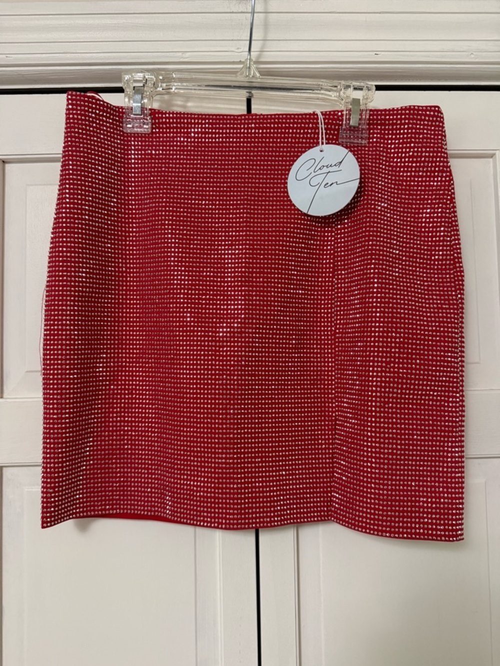 NWT Cloud Ten Red Rhinestone Studded Mini Skirt Nashville Country - Picture 2 of 8